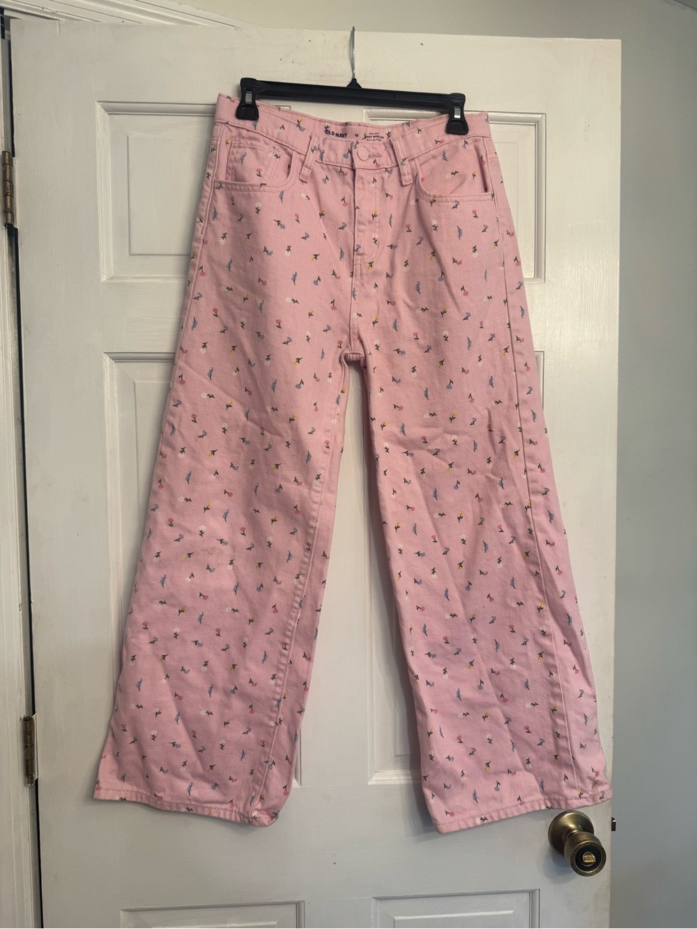 Old Navy Pink Wide-Leg Jeans with Tiny Multicolor Print